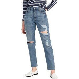 Old Navy High Rise Slouchy Straight Distress‎ Fray Hem ButtonFly Denim Jean Sz 0
